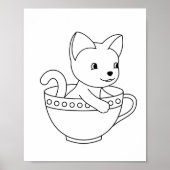 カップの子ネコ – Cat in a Teacup Coloring Page ポスター (正面)