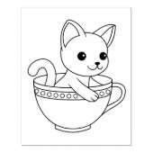 カップの子ネコ – Cat in a Teacup Coloring Page ラバースタンプ (インプリント)