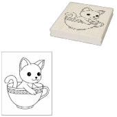 カップの子ネコ – Cat in a Teacup Coloring Page ラバースタンプ (押印)