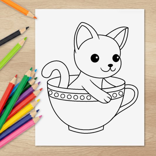カップの子ネコ – Cat in a Teacup Coloring Page ラバースタンプ