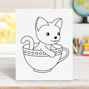 カップの子ネコ – Cat in a Teacup Coloring Page ラバースタンプ
