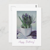 カップの誕生日アート絵画カードに紫色の花 ポストカード (正面/裏面)
