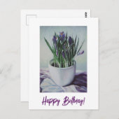 カップの誕生日アート絵画カードに紫色の花 ポストカード (正面/裏面)