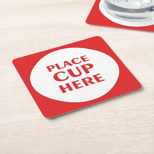 カップをここに置く-赤 スクエアペーパーコースター (アングル)