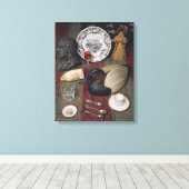 カップを含むオブジェクトのコレクション キャンバスプリント (インサイチュ (ウッドフロア))