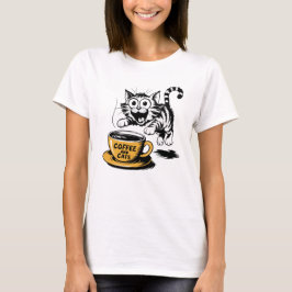 カップを持つかわいい猫のアート描画 Tシャツ