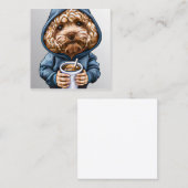 カップを持つフード付のゴールデン・ドードル スクエア名刺 (正面/裏面)