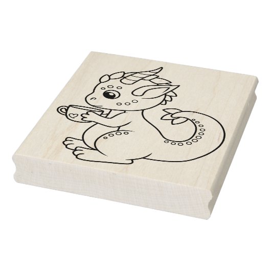 カップカラーリングページを持つかわいい小さな龍 ラバースタンプ (スタンプ)