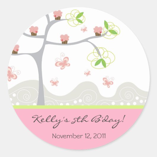 カップケお洒落ーキツリーブランチョーズスウィート誕生日 ラウンドシール (正面)