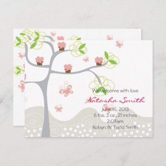 カップケお洒落ーキツリーブランチョーズスウィート誕生日 案内ポストカード (正面/裏面)