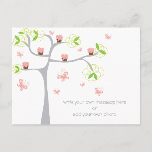 カップケお洒落ーキツリーブランチョーズスウィート誕生日 案内ポストカード (裏面)