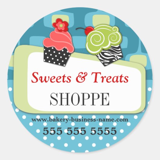 カップケお洒落ーキベーカリーレトロデザイン ラウンドシール (正面)