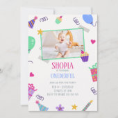 カップケよくはしゃぐーキ1stバースデーフォト招待状 招待状 (正面)