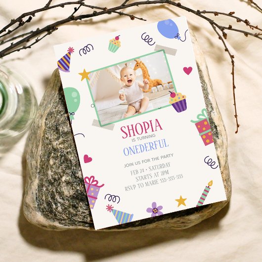 カップケよくはしゃぐーキ1stバースデーフォト招待状 招待状