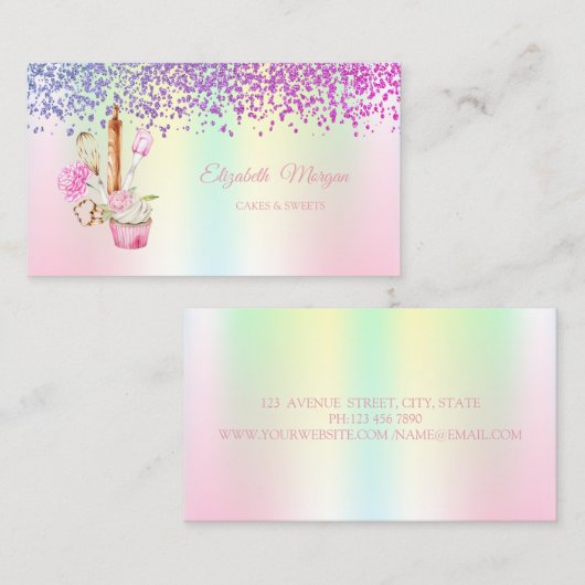 カップケエレガントーキ、ベーカリーツール花ホログラフィック 名刺 (正面/裏面)