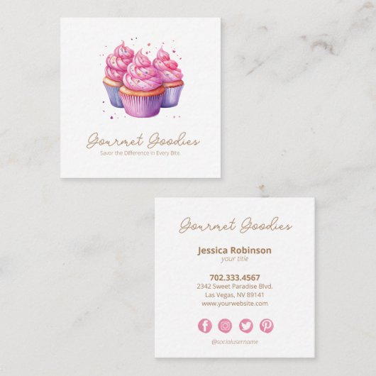 カップケエレガントーモダンクベーカリースクエアビジネスカード スクエア名刺 (正面/裏面)