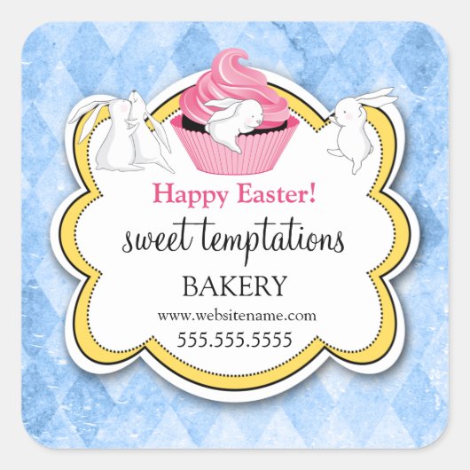 カップケカラフルーキお洒落バニー スクエアシール (正面)