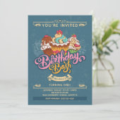 カップケカラフルーキスイーツオンブルー誕生日 招待状 (スタンド正面)