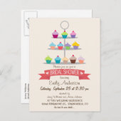 カップケカラフルーキツリーブライダルシャワー インビテーションポストカード (正面/裏面)