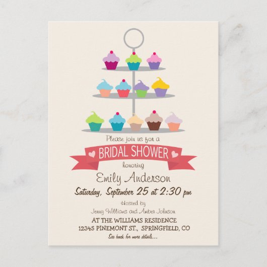 カップケカラフルーキツリーブライダルシャワー インビテーションポストカード (正面)