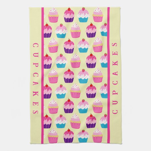 カップケカラフルーキパターン、スイートトリートメント キッチンタオル (縦)