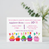 カップケカラフルーキ – 3x5ガール誕生日カード 招待状 (スタンド正面)