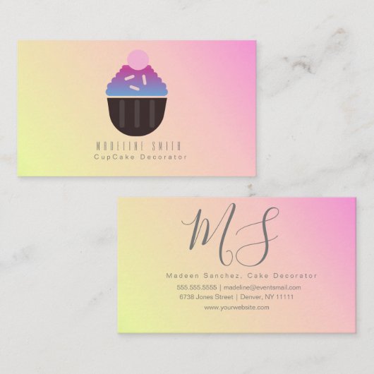 カップケグラデーションーキベーキングケーキデコレーター振りかける 名刺 (正面/裏面)
