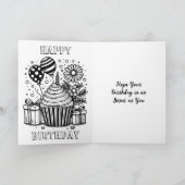カップケパーソナライズされたーキと着色ページ誕生日 カード (内部)