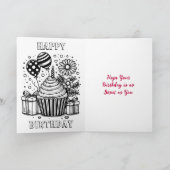 カップケパーソナライズされたーキと着色ページ誕生日 カード (内部)
