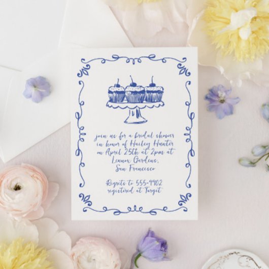 カップケモダンーキお洒落ドードルブライダルシャワー 招待状