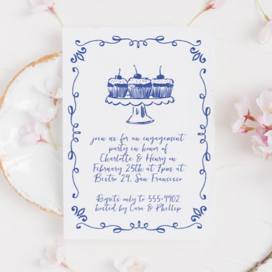 カップケモダンーキお洒落ドードル婚約パーティ 招待状