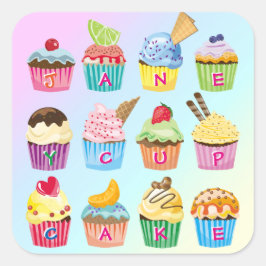 カップケーキあなたの名前を追加モノグラムおいしいスイーツ スクエアシール