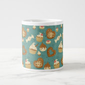カップケーキおよびキャンデーが付いているパターン ジャンボコーヒーマグカップ (正面)