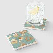 カップケーキおよびキャンデーが付いているパターン ストーンコースター (横)