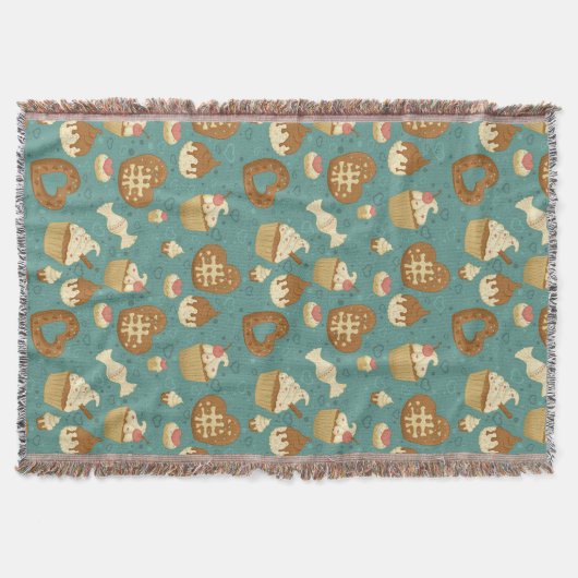 カップケーキおよびキャンデーが付いているパターン スローブランケット (正面)