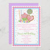 カップケーキおよびキャンデーの誕生日の招待状 招待状 (正面/裏面)