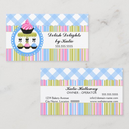 カップケーキおよびケーキのポップのベーカリー 名刺 (正面/裏面)