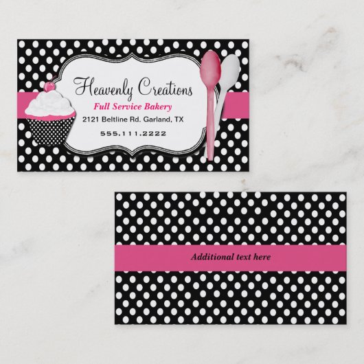 カップケーキおよびスプーンのベーカリーの名刺 名刺 (正面/裏面)