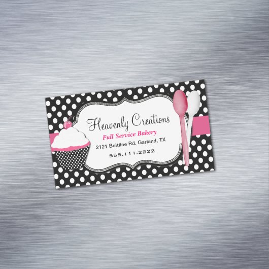 カップケーキおよびスプーンのベーカリーの店の磁石 マグネット名刺 (インサイチュ)