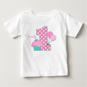 カップケーキおよび気球 ベビーTシャツ