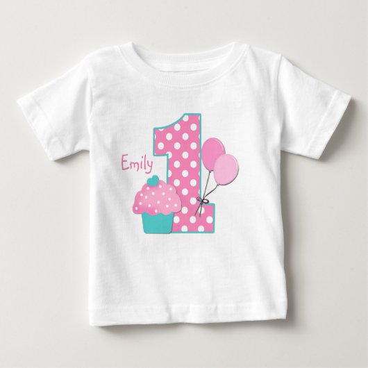カップケーキおよび気球 ベビーTシャツ (正面)