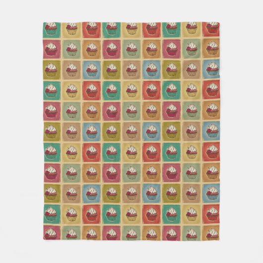 カップケーキから成っているヴィンテージパターン フリースブランケット (正面)