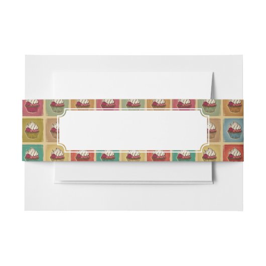 カップケーキから成っているヴィンテージパターン 招待状ベリーバンド (正面例)