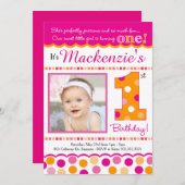 カップケーキかわいこちゃんパイ(ピンク&オレンジ)第1誕生日 招待状 (正面/裏面)