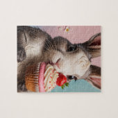 カップケーキが付いた愛らしいウサギ ジグソーパズル (横)