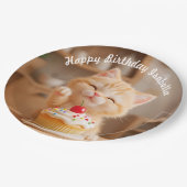 カップケーキが入ったかわいいオレンジ色の子猫 ペーパープレート (アングル)