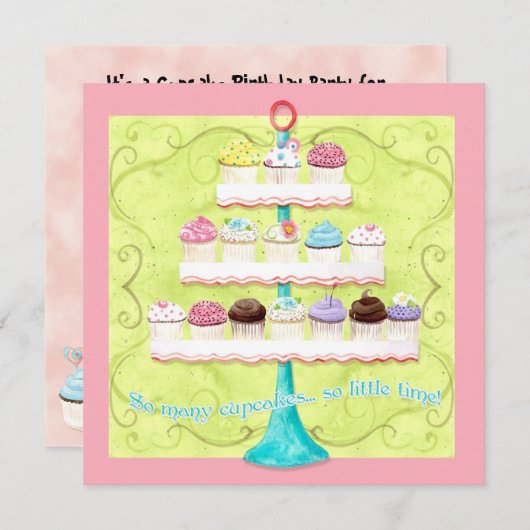 カップケーキが多過ぎるので、とても時間がない！ バイ招待状 招待状 (正面/裏面)
