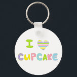 カップケーキが大好き キーホルダー<br><div class="desc">私はカップケーキのキーチェーンが大好き。カスタマイズ可能なキーチェーンは、私はカラフル文字と可愛いハートとカップケーキが大好きだと言う。</div>