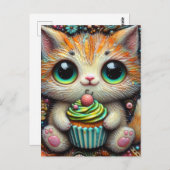 カップケーキが添えられた愛らしい子猫 ポストカード (正面/裏面)
