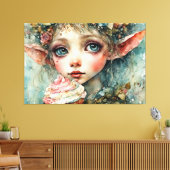 カップケーキが添えられた愛らしい小妖精や小人 キャンバスプリント (インサイチュ (リビング))